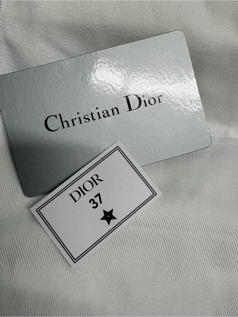 Dior White Satin Logo Dust Bag with Gold Print and Ribbon